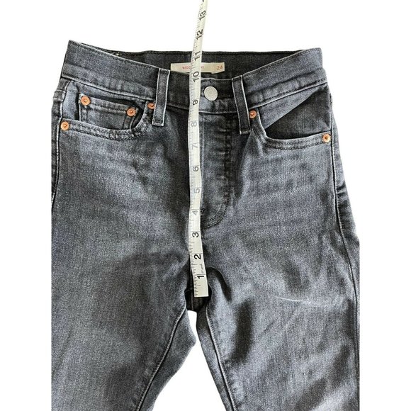 Levis Wedgie Skinny Jeans High Rise 24 Raw Hem Stretch Button Fly Black Gray $98 - Picture 12 of 12
